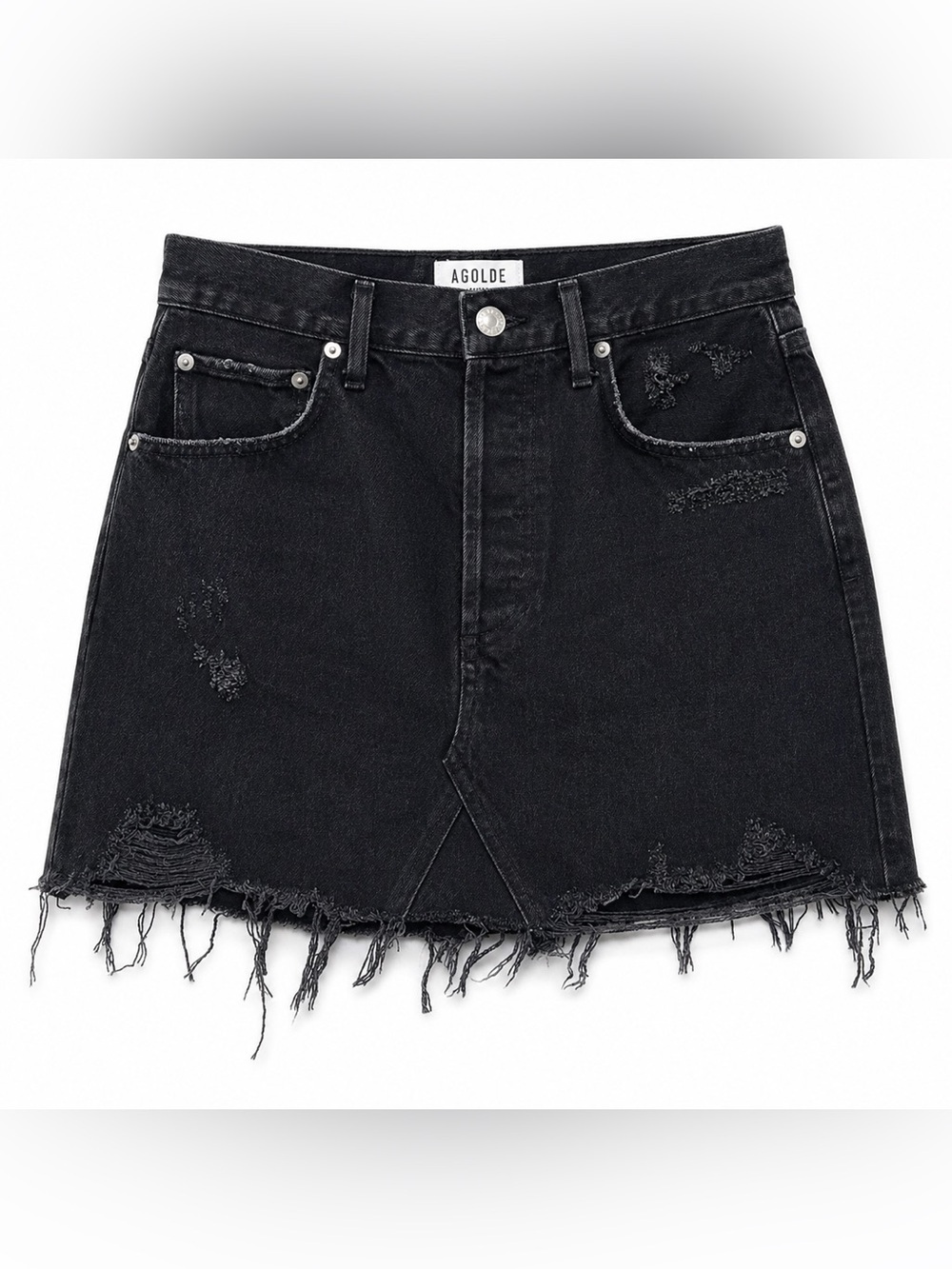 Agolde Black Distressed Denim Mini Skirt Size 32
